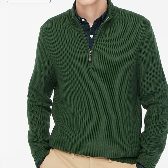 J crew championship green Cotton honeycomb knit half-zip - Picture 1 of 4